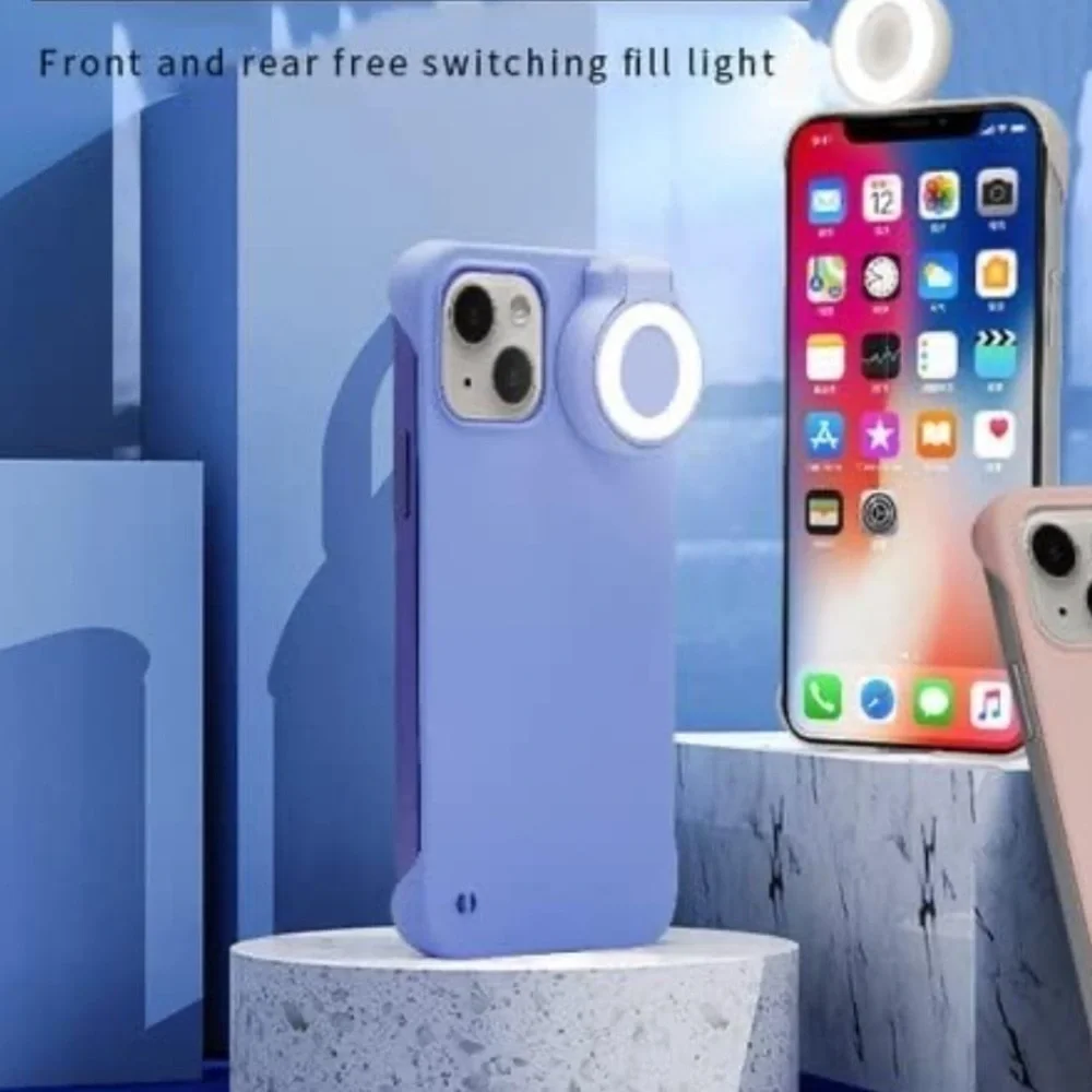 Brand New Selfie Ring Light Flip Phone Case for iPhone 14 Pro Max 3 Modes Blue